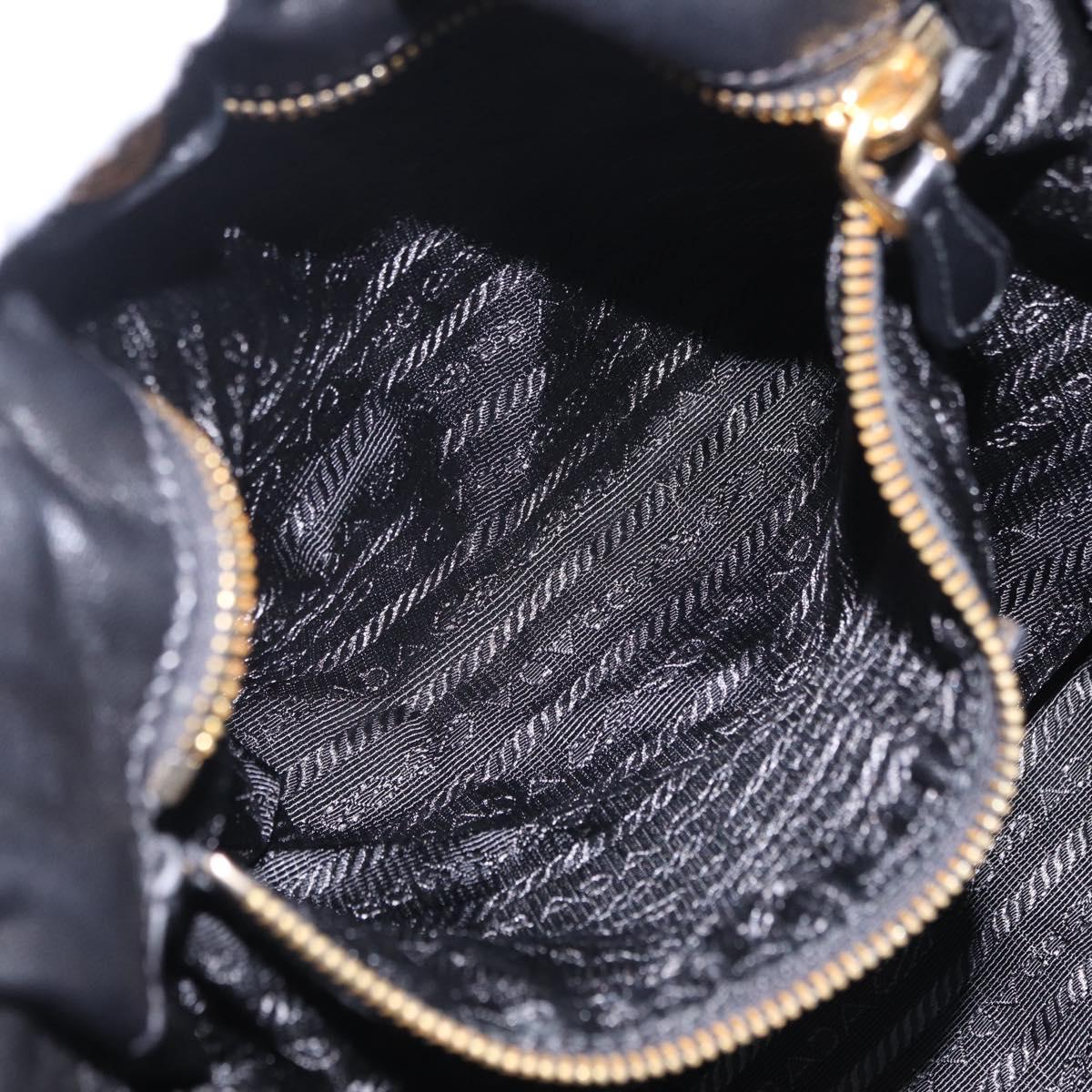 PRADA Side Ribbon Tote Bag Leather Black Gold Auth am12722V