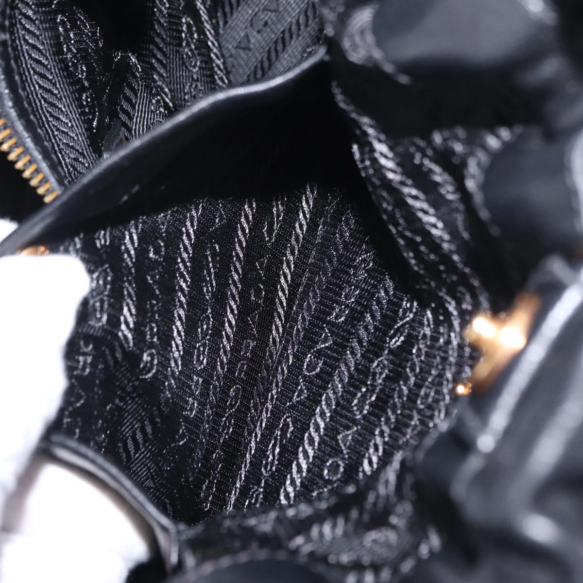 PRADA Side Ribbon Tote Bag Leather Black Gold Auth am12722V