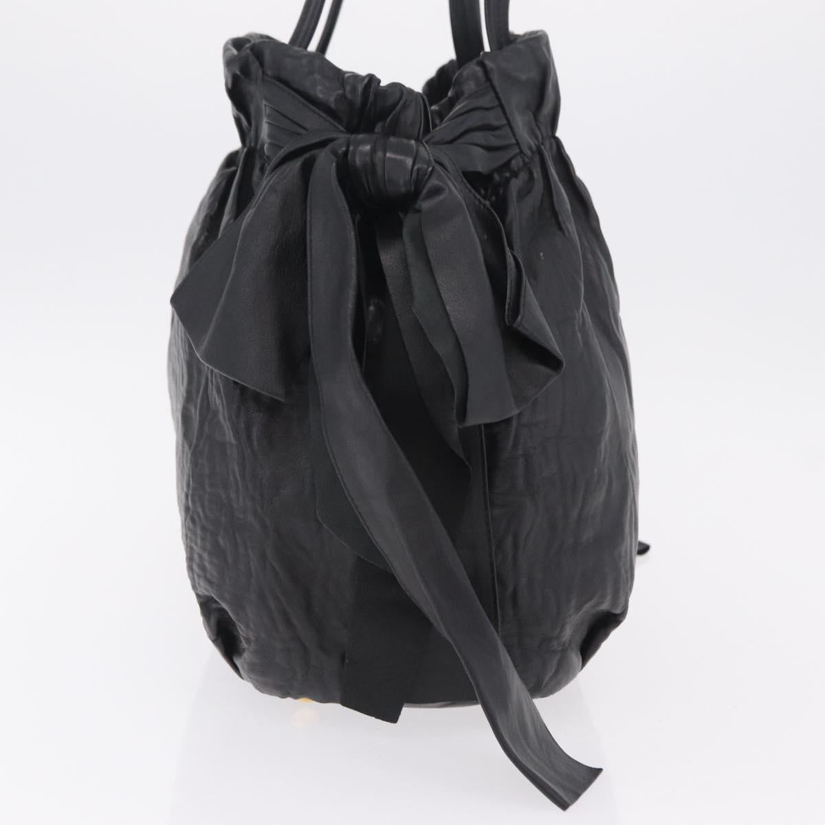 PRADA Side Ribbon Tote Bag Leather Black Gold Auth am12722V