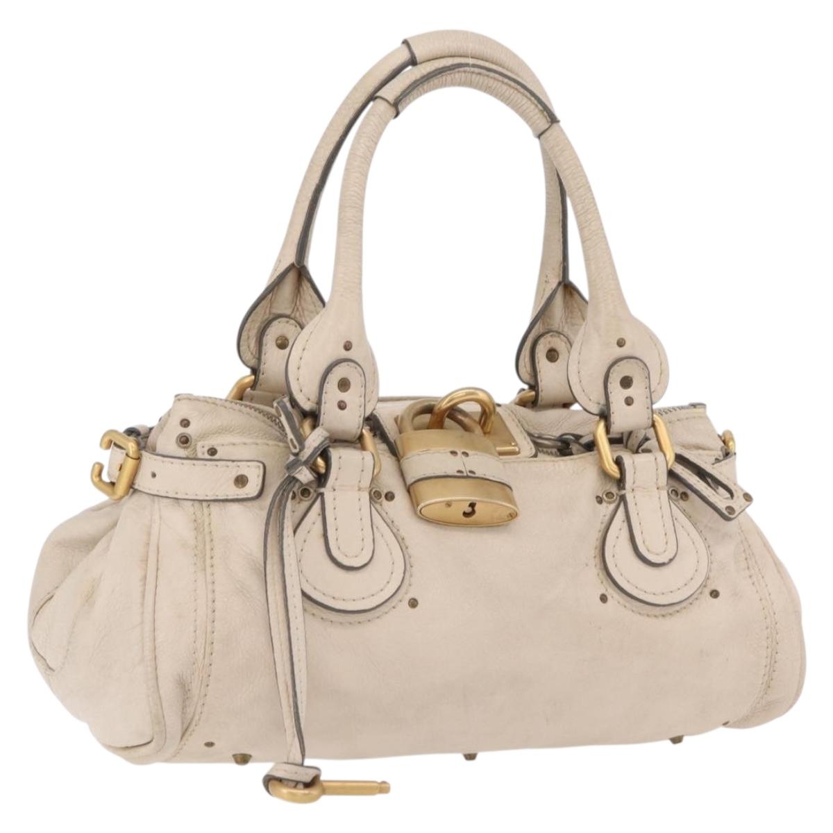 Chloe Paddington Hand Bag Leather Ivory Gold Silver Auth am12724V