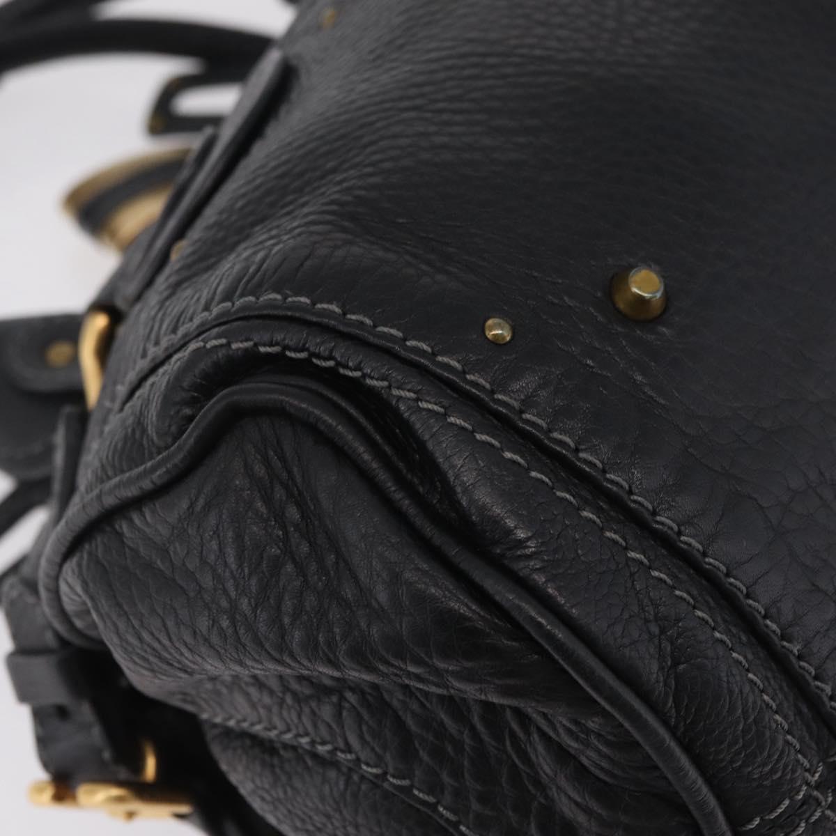 Chloe Paddington Hand Bag Leather Black Gold Silver Auth am12725V