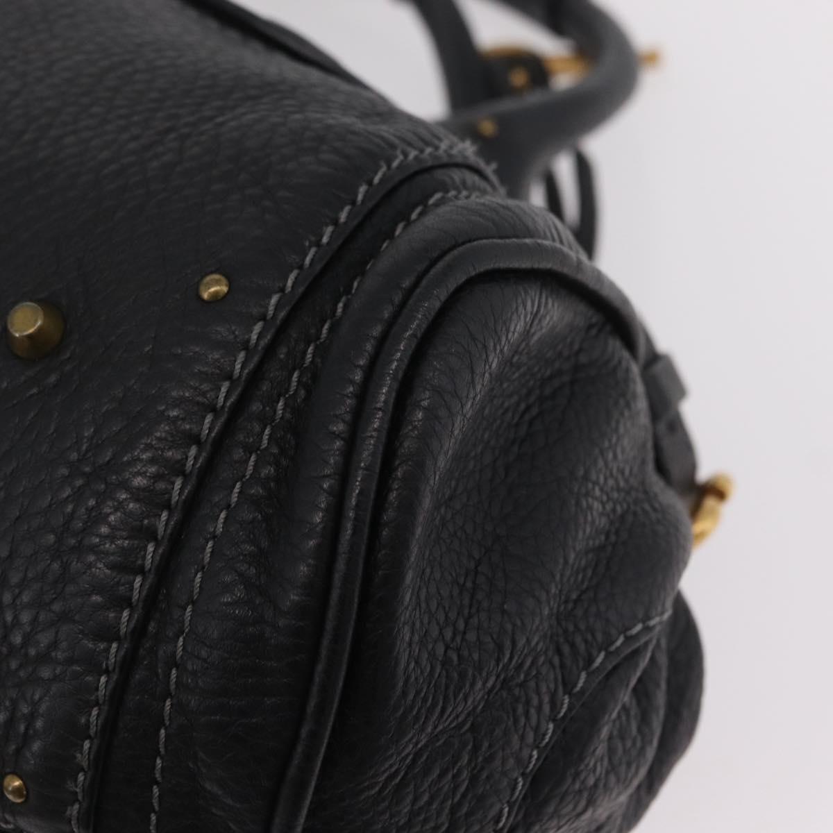 Chloe Paddington Hand Bag Leather Black Gold Silver Auth am12725V