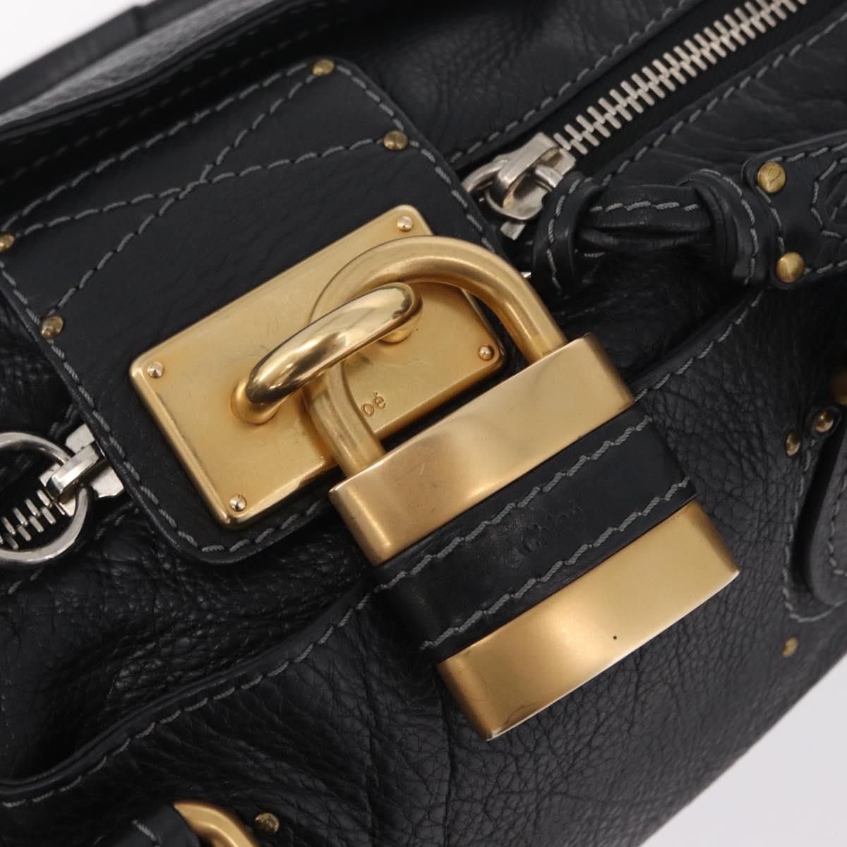 Chloe Paddington Hand Bag Leather Black Gold Silver Auth am12725V