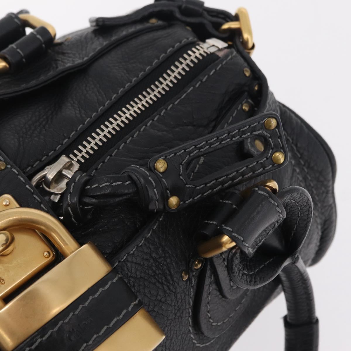 Chloe Paddington Hand Bag Leather Black Gold Silver Auth am12725V