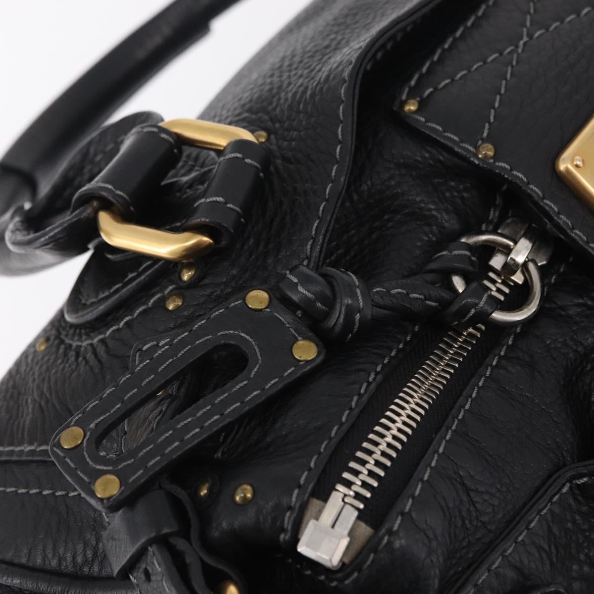 Chloe Paddington Hand Bag Leather Black Gold Silver Auth am12725V