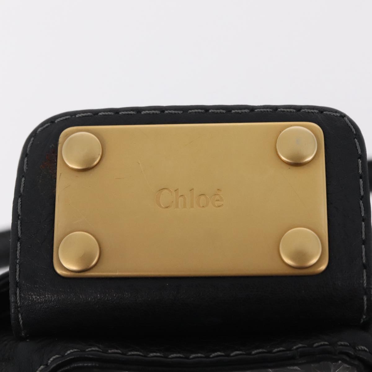 Chloe Paddington Hand Bag Leather Black Gold Silver Auth am12725V