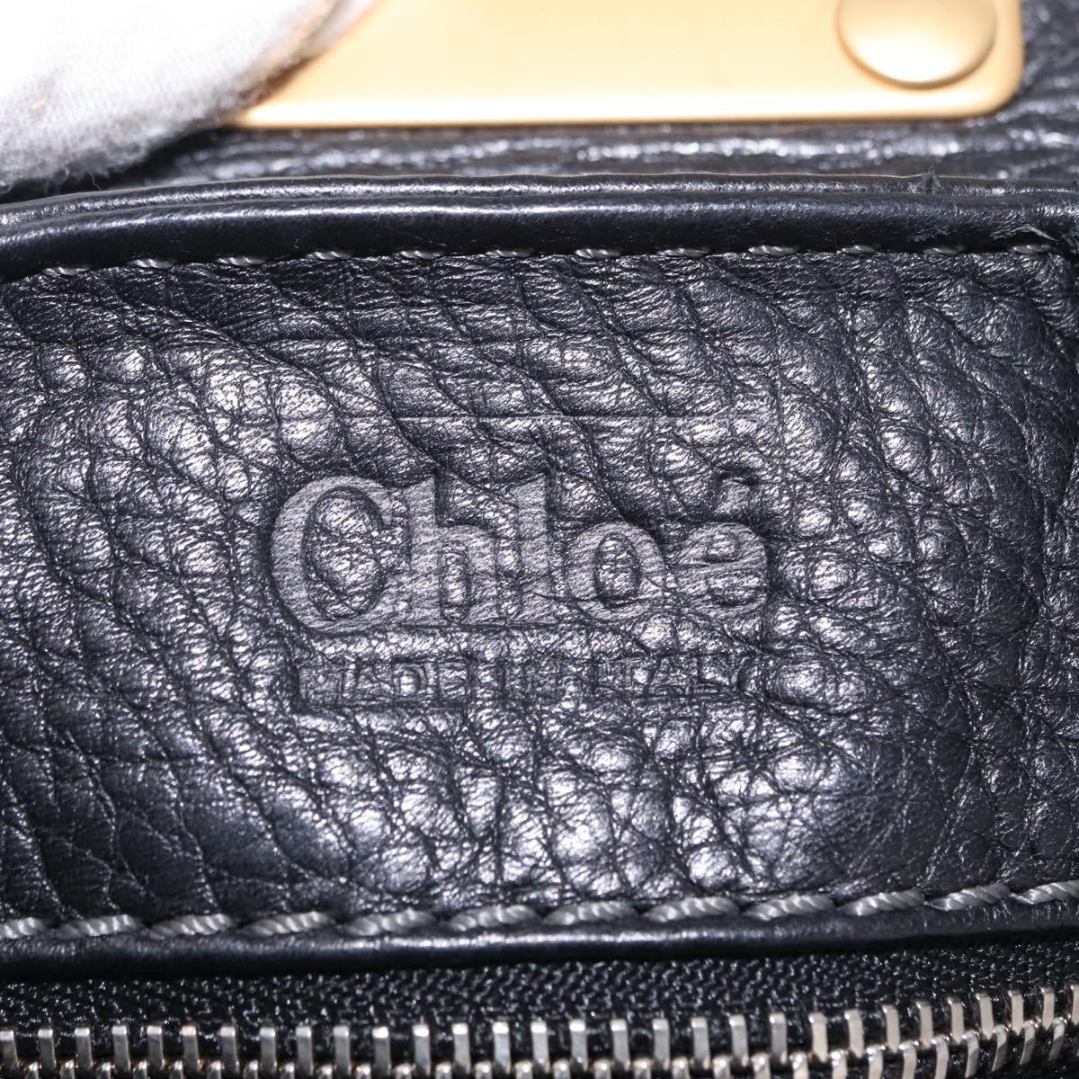 Chloe Paddington Hand Bag Leather Black Gold Silver Auth am12725V