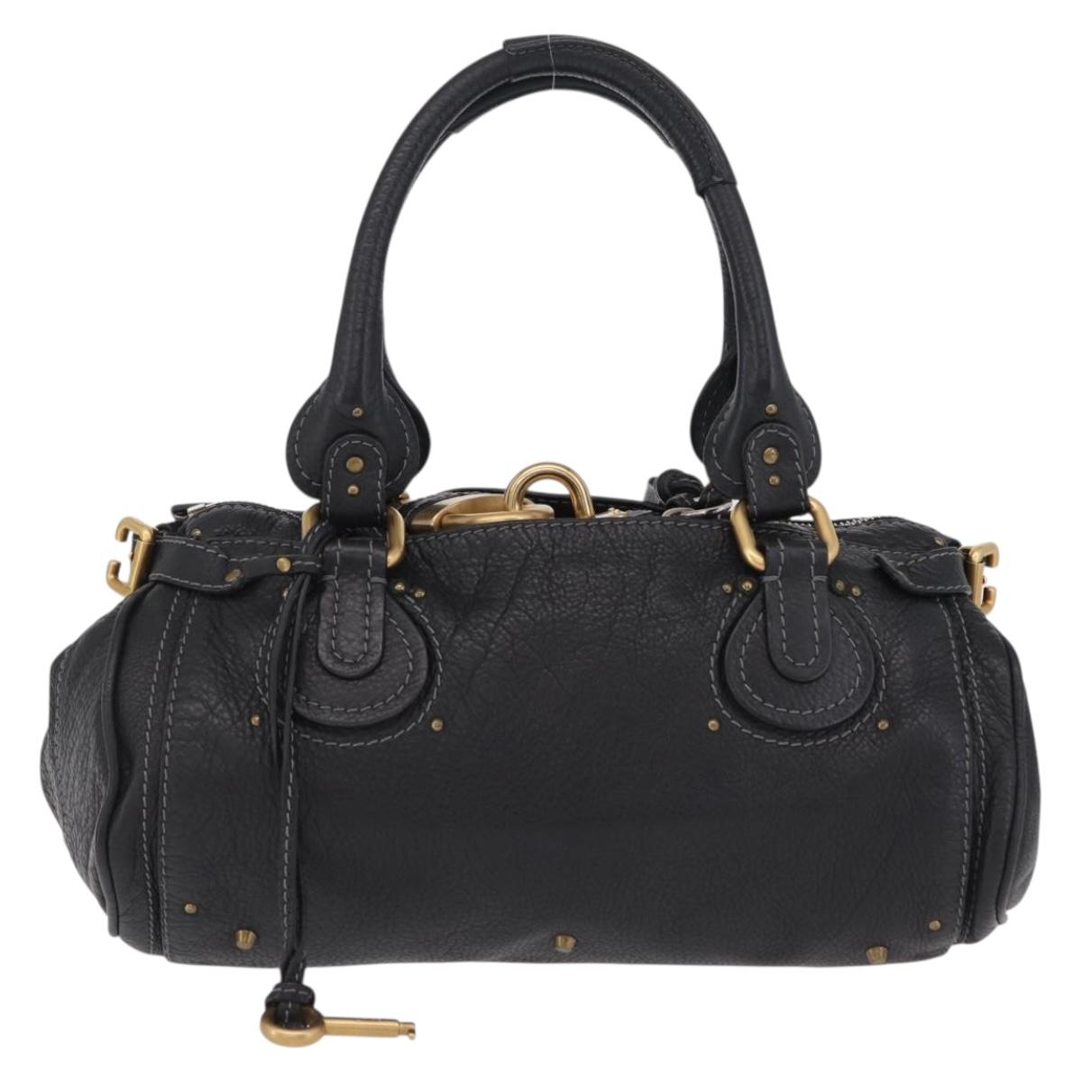 Chloe Paddington Hand Bag Leather Black Gold Silver Auth am12725V