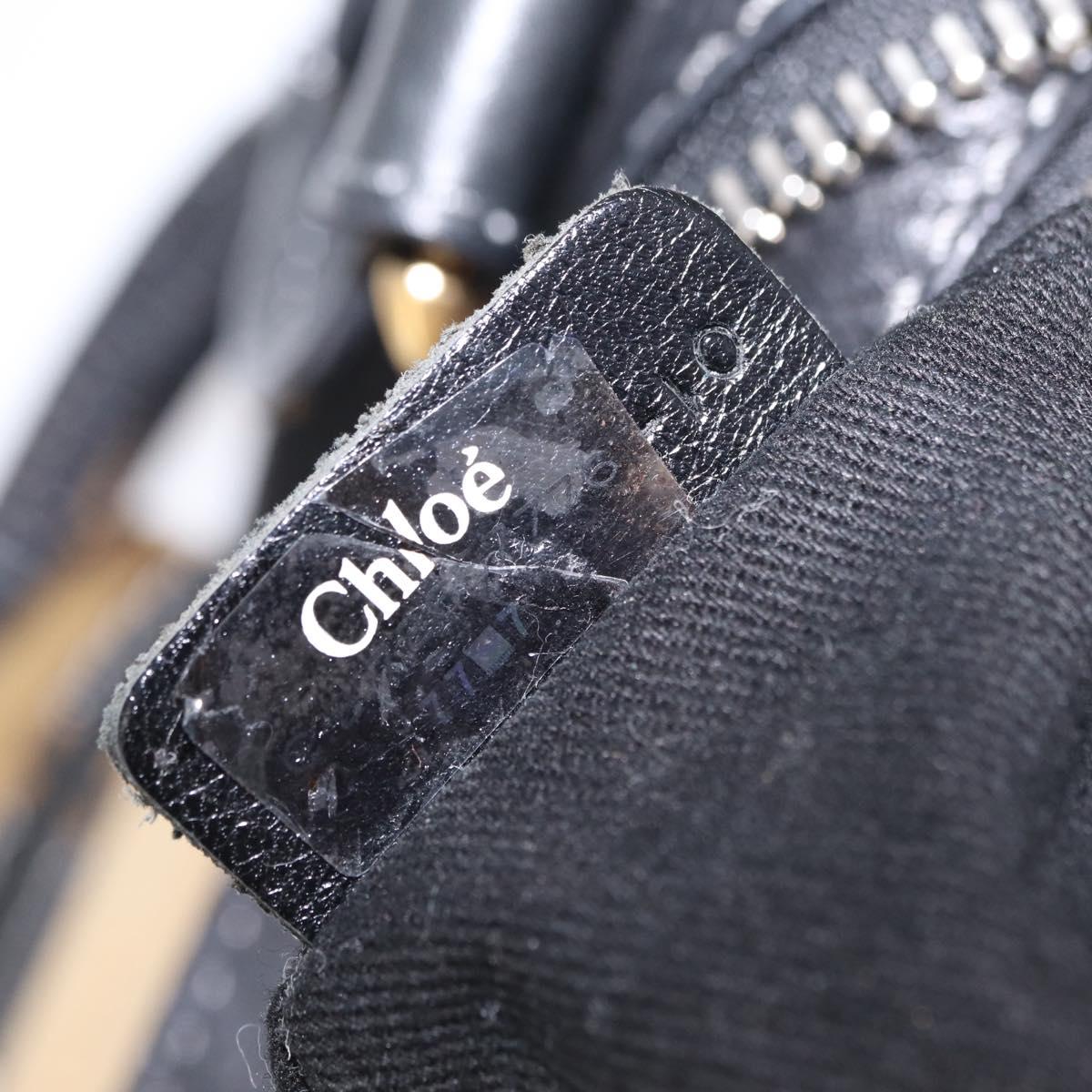 Chloe Paddington Hand Bag Leather Black Gold Silver Auth am12725V
