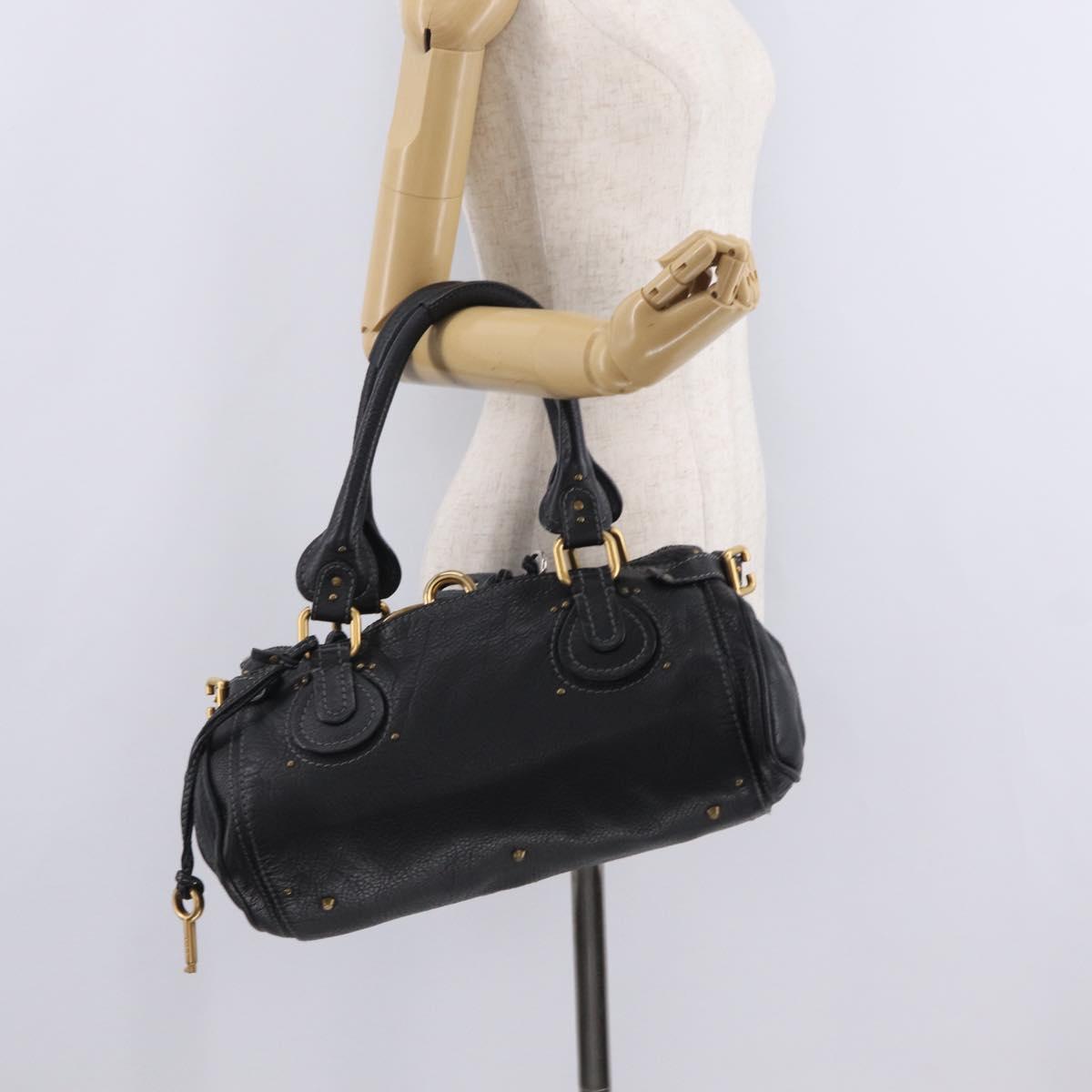 Chloe Paddington Hand Bag Leather Black Gold Silver Auth am12725V