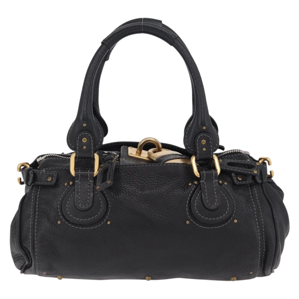 Chloe Paddington Hand Bag Leather Black Gold Silver Auth am12725V