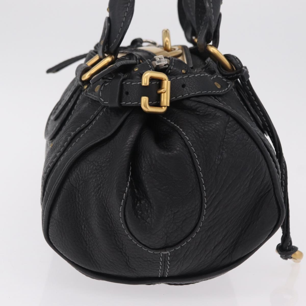 Chloe Paddington Hand Bag Leather Black Gold Silver Auth am12725V