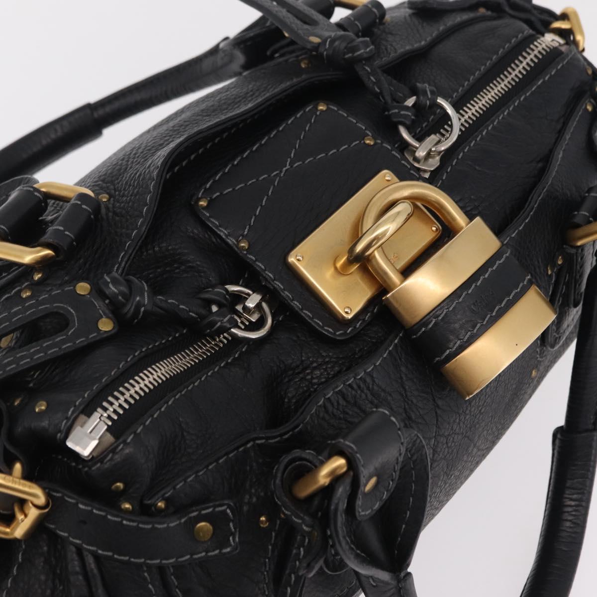 Chloe Paddington Hand Bag Leather Black Gold Silver Auth am12725V