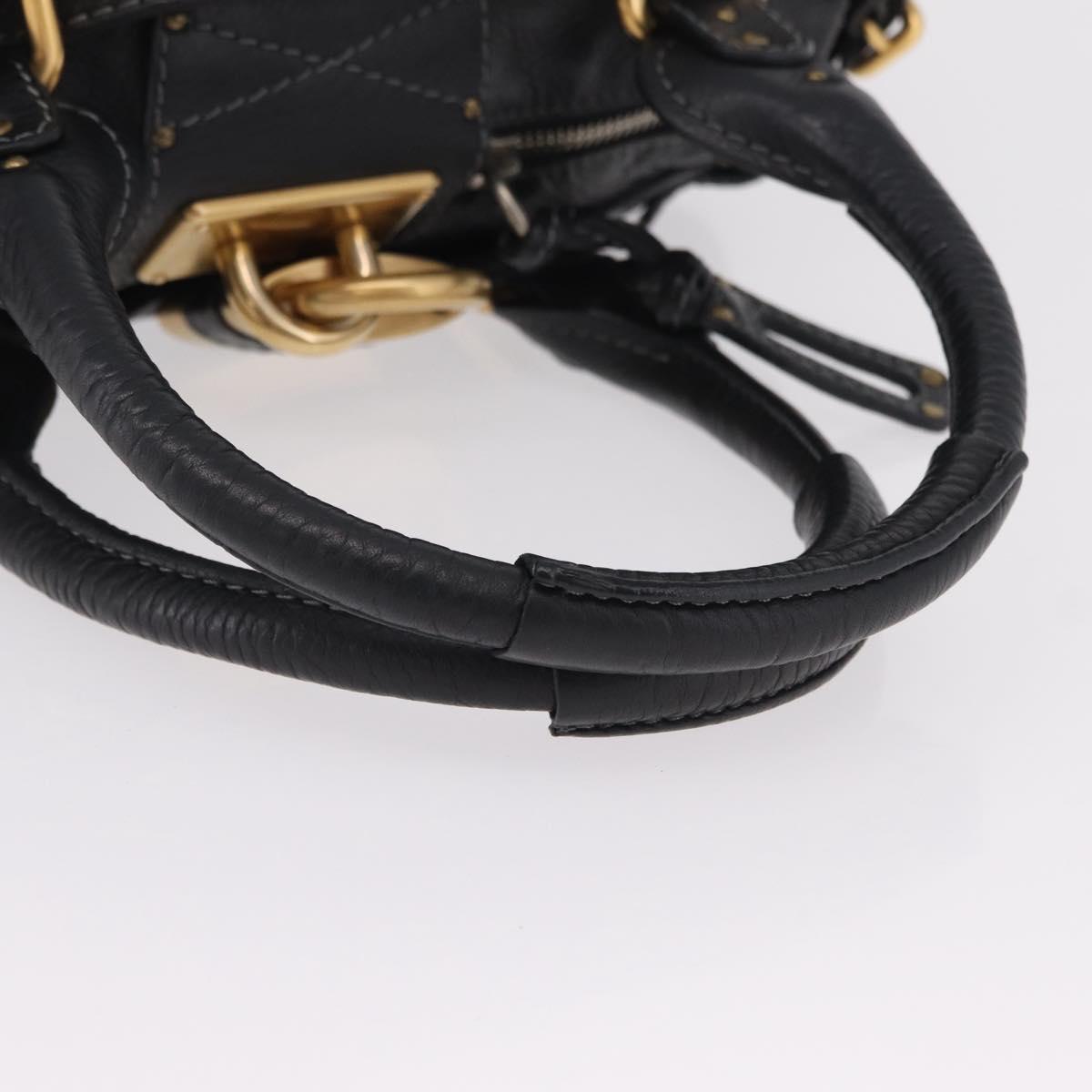 Chloe Paddington Hand Bag Leather Black Gold Silver Auth am12725V