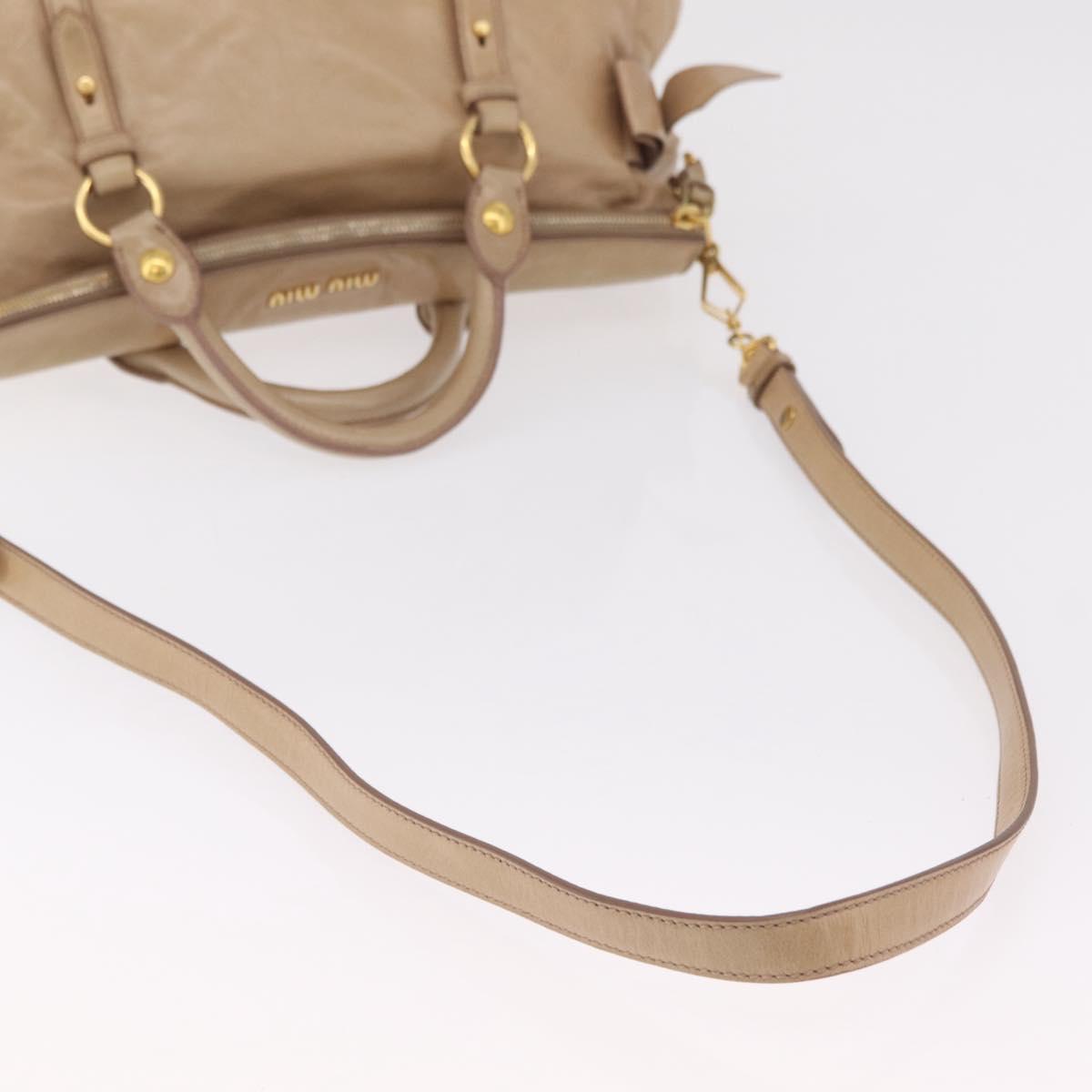 Miu Miu Side Ribbon Hand Bag Leather 2way Beige Gold Auth am12729V