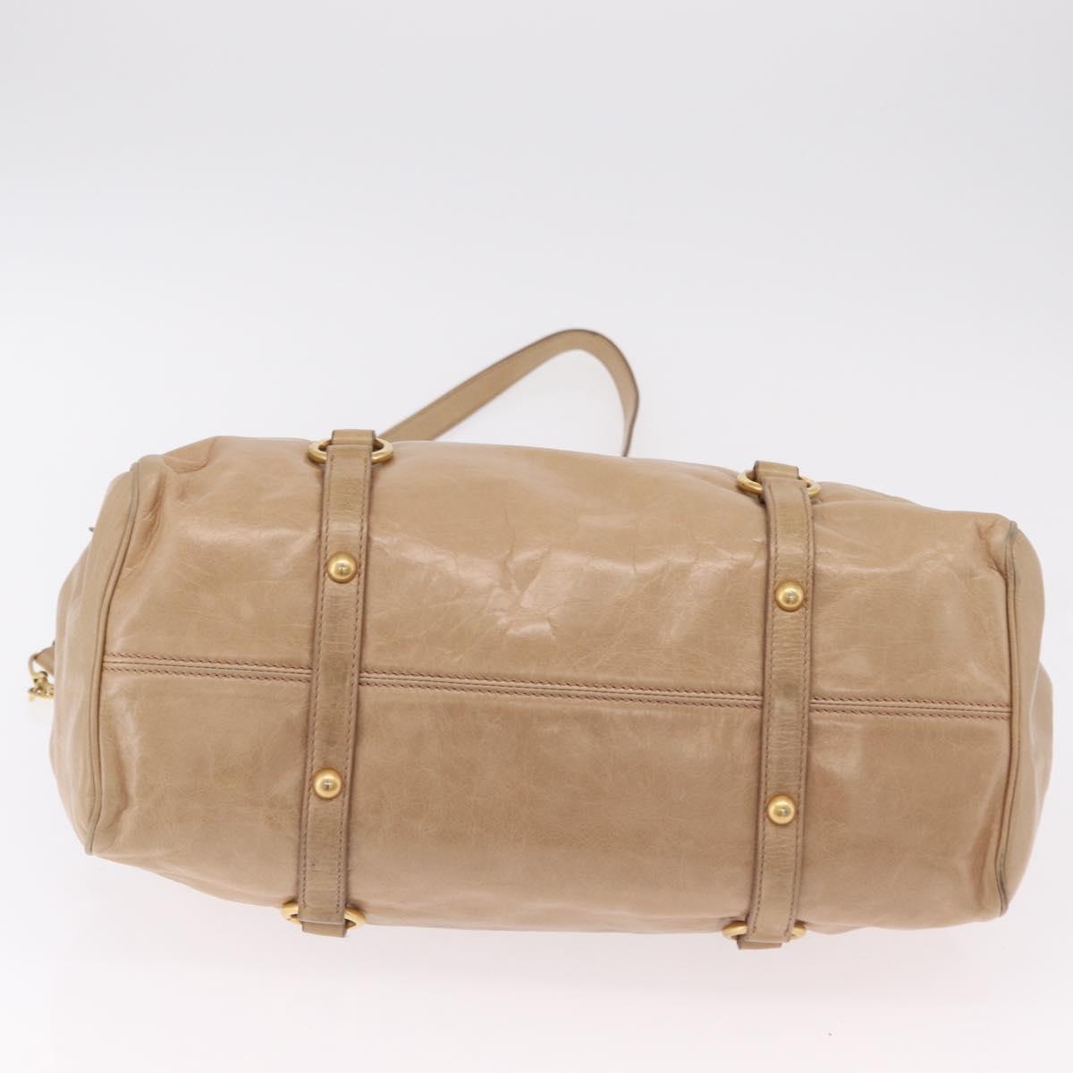 Miu Miu Side Ribbon Hand Bag Leather 2way Beige Gold Auth am12729V