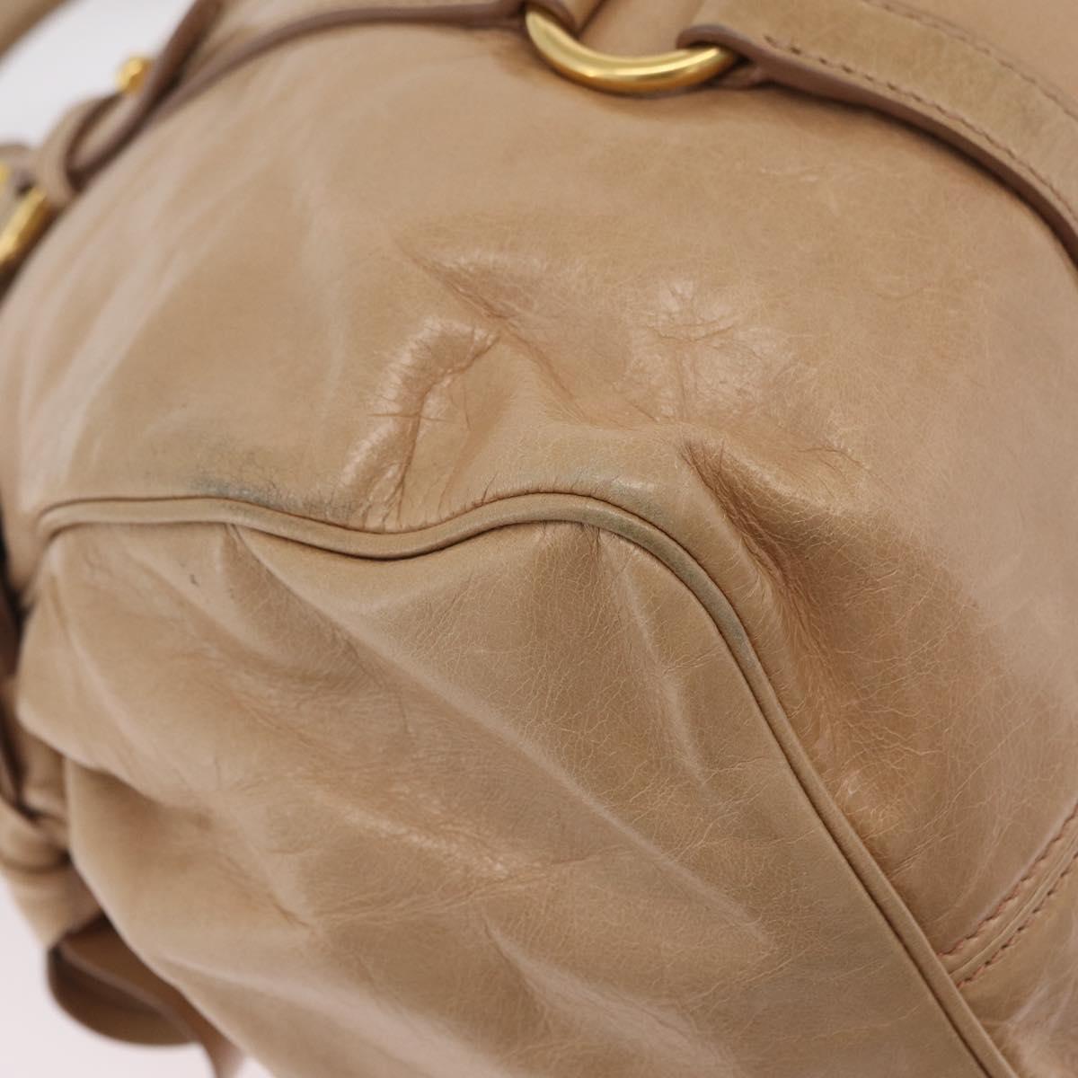 Miu Miu Side Ribbon Hand Bag Leather 2way Beige Gold Auth am12729V