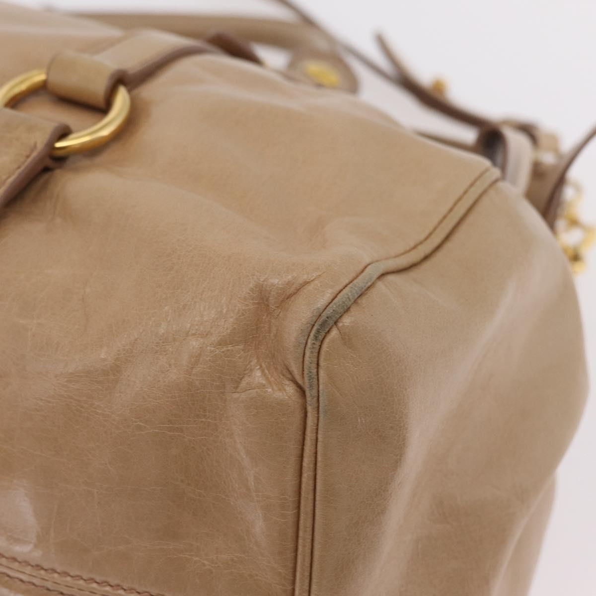 Miu Miu Side Ribbon Hand Bag Leather 2way Beige Gold Auth am12729V