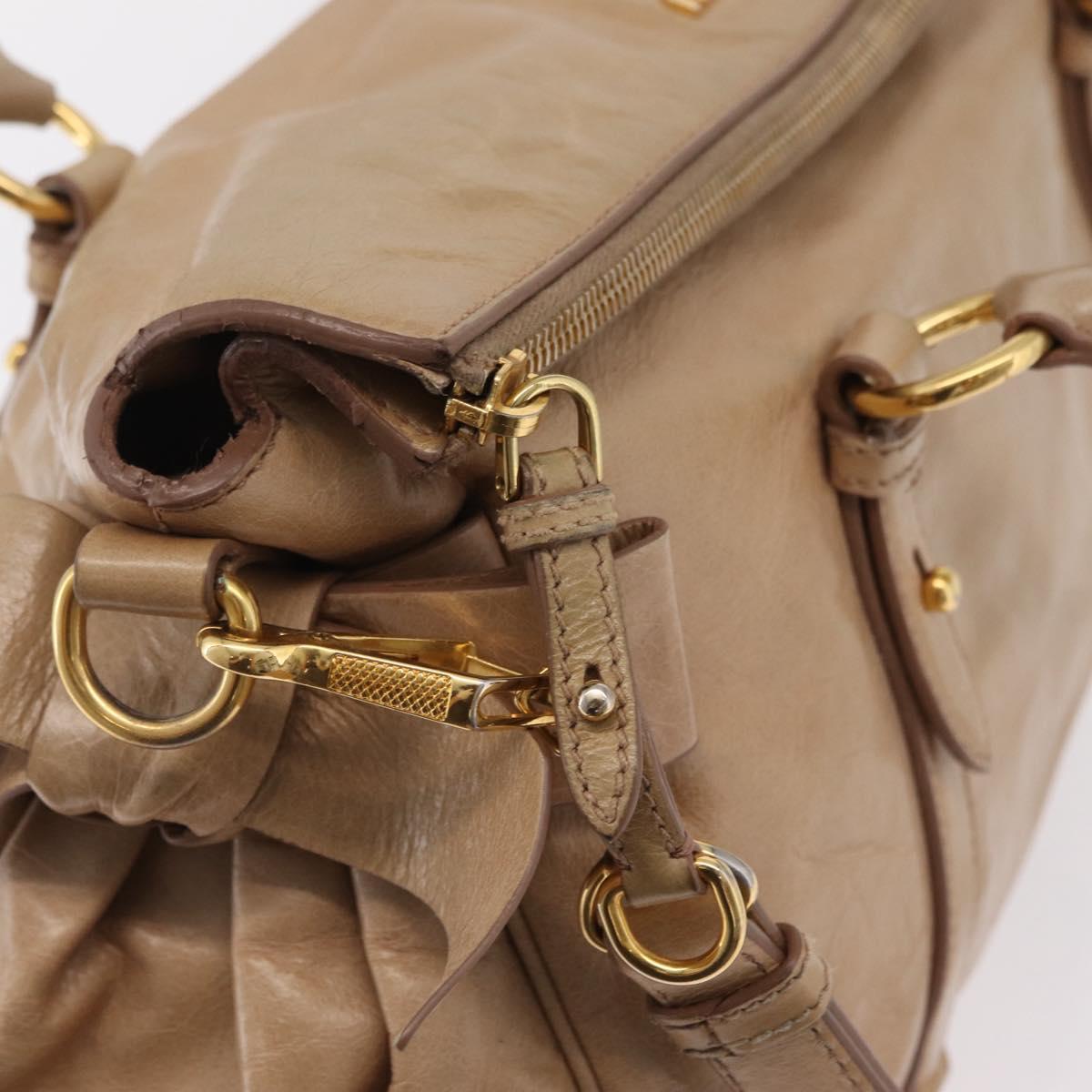 Miu Miu Side Ribbon Hand Bag Leather 2way Beige Gold Auth am12729V