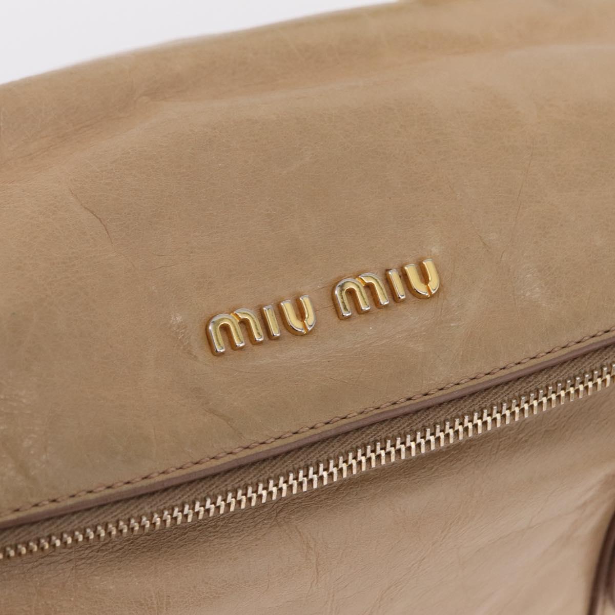 Miu Miu Side Ribbon Hand Bag Leather 2way Beige Gold Auth am12729V