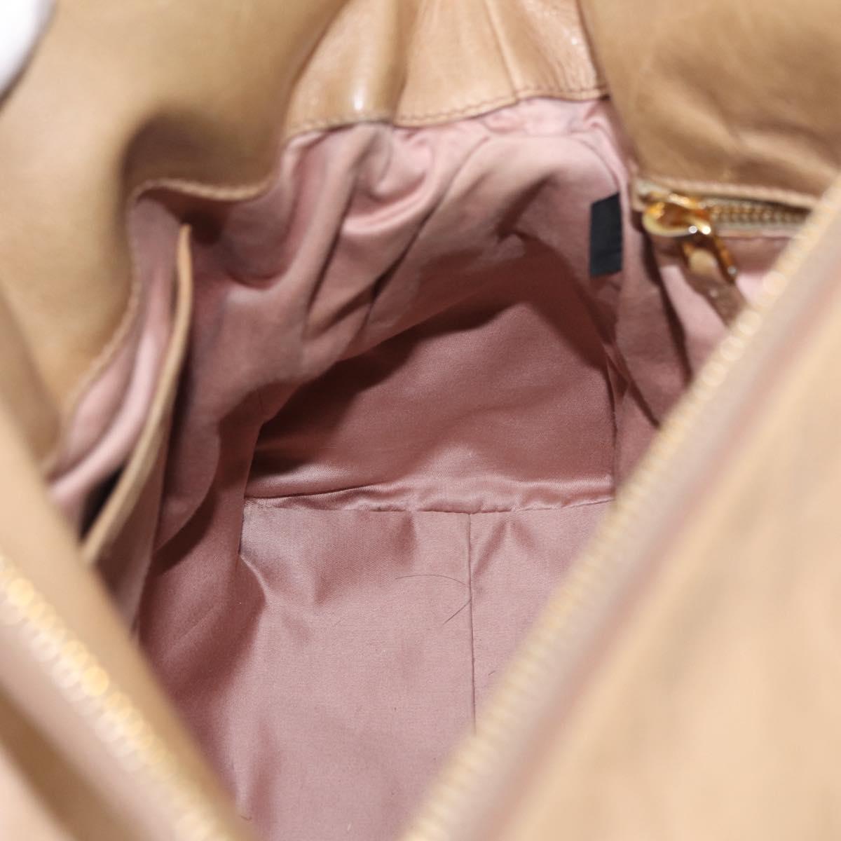 Miu Miu Side Ribbon Hand Bag Leather 2way Beige Gold Auth am12729V