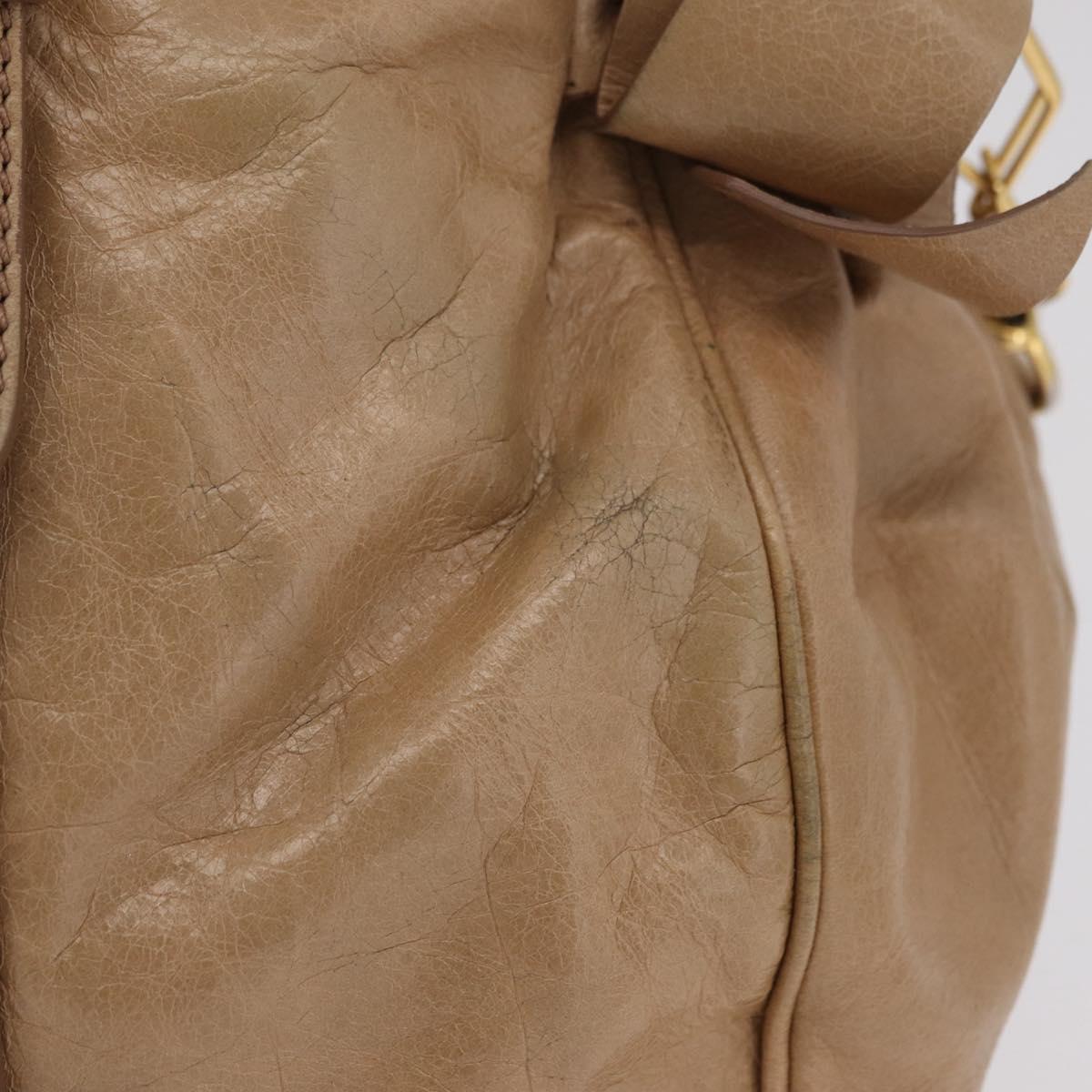 Miu Miu Side Ribbon Hand Bag Leather 2way Beige Gold Auth am12729V