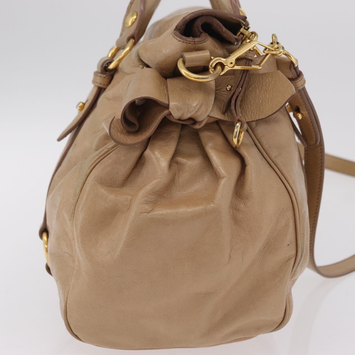 Miu Miu Side Ribbon Hand Bag Leather 2way Beige Gold Auth am12729V
