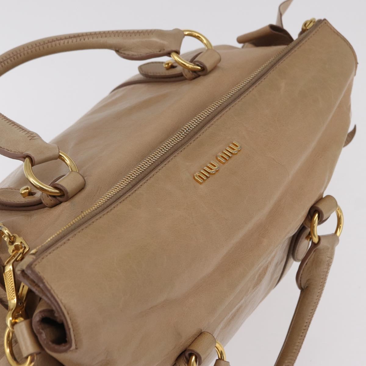 Miu Miu Side Ribbon Hand Bag Leather 2way Beige Gold Auth am12729V