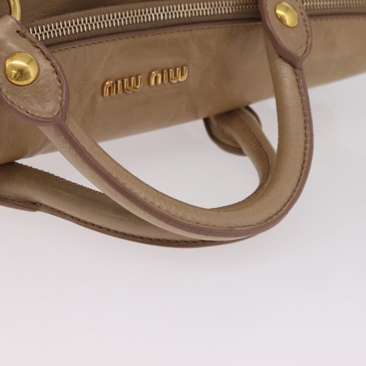 Miu Miu Side Ribbon Hand Bag Leather 2way Beige Gold Auth am12729V
