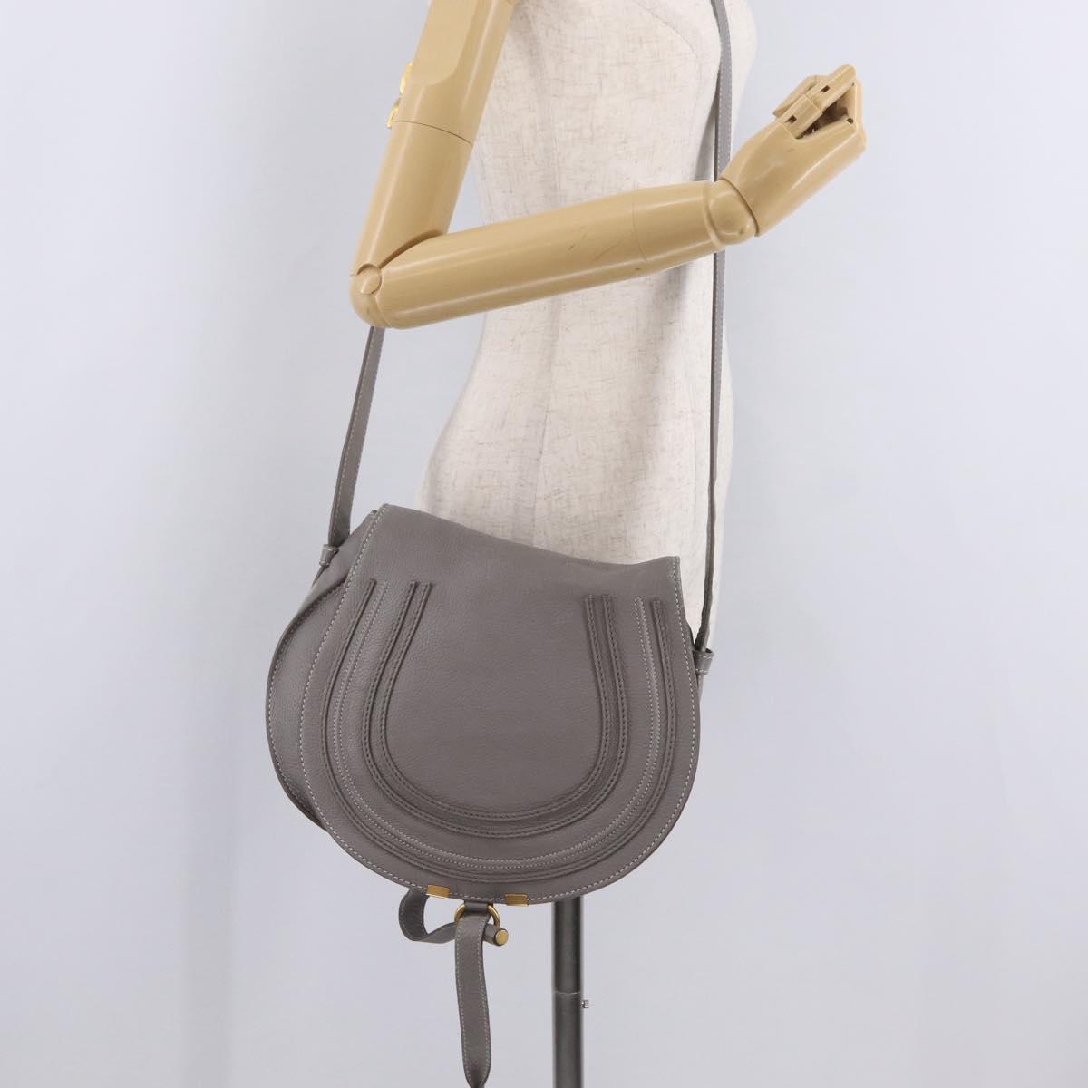 Chloe Mercy Shoulder Bag Leather Gray Gold Auth am12742V
