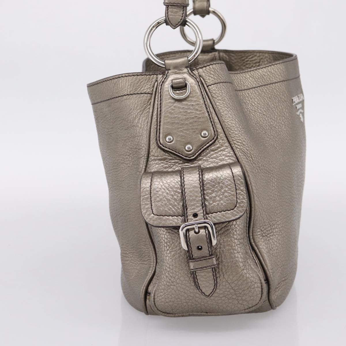PRADA Shoulder Bag Leather Silver BR3353 Auth am12759V