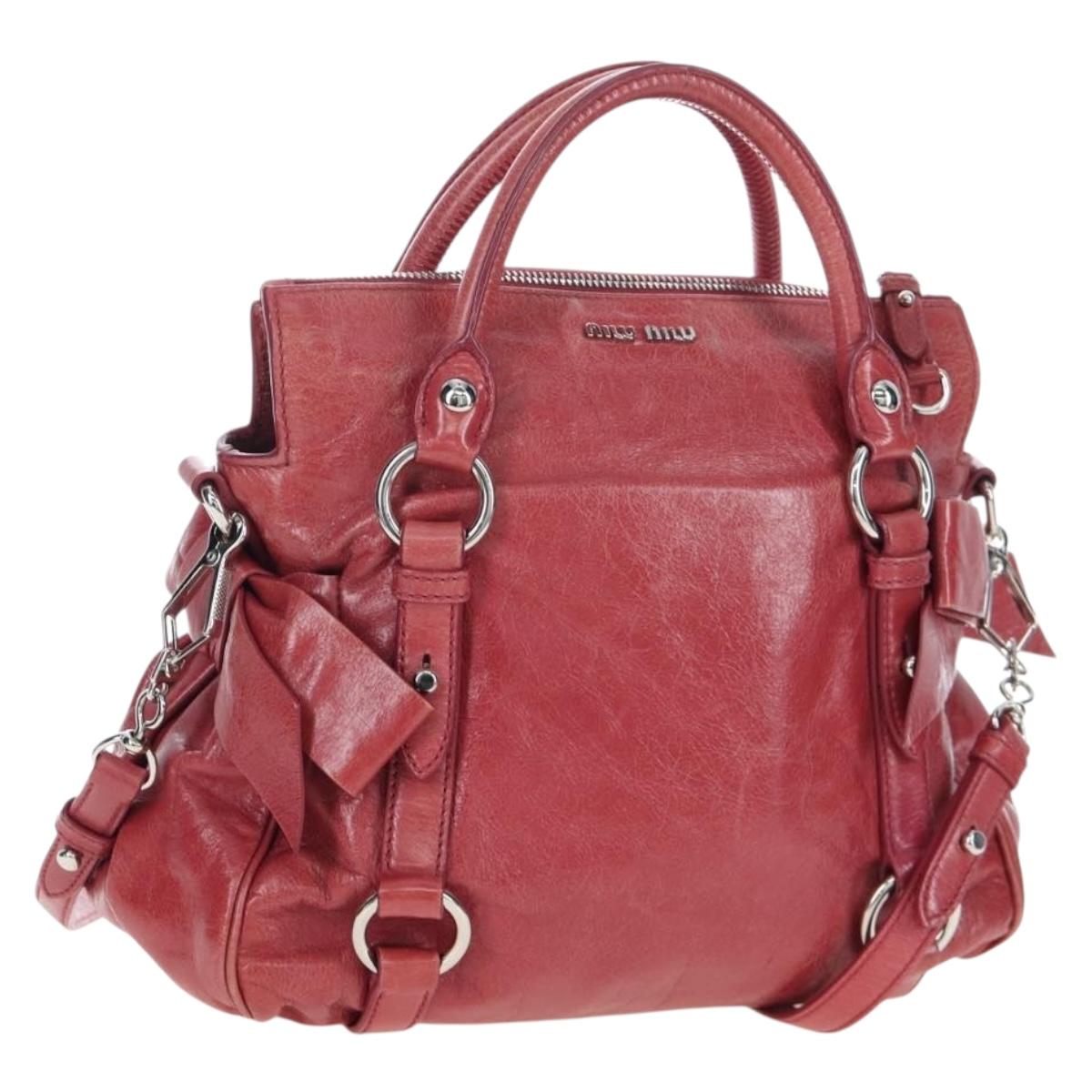 Miu Miu Side Ribbon Hand Bag Leather 2way Pink Silver RT0438 Auth am12761V