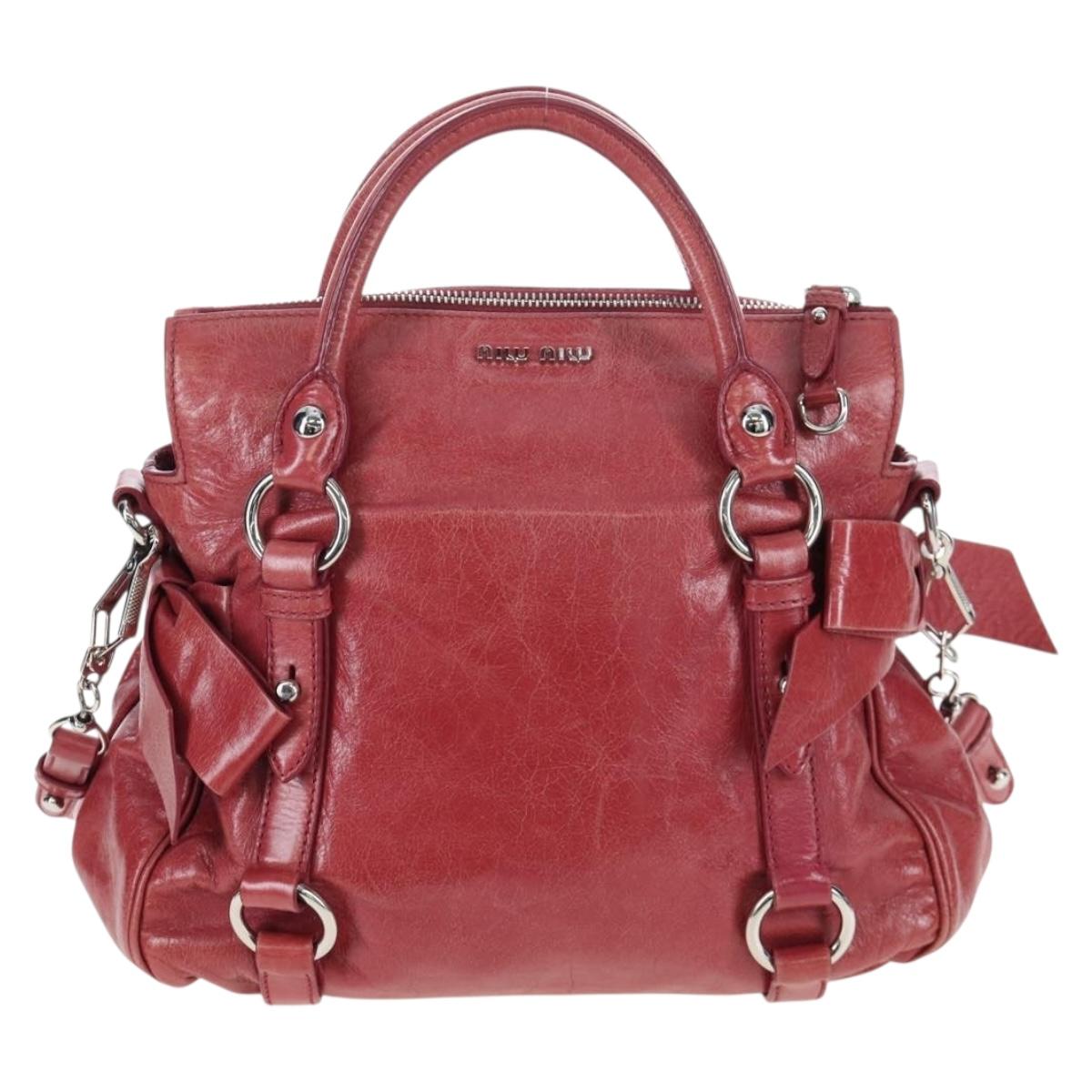 Miu Miu Side Ribbon Hand Bag Leather 2way Pink Silver RT0438 Auth am12761V