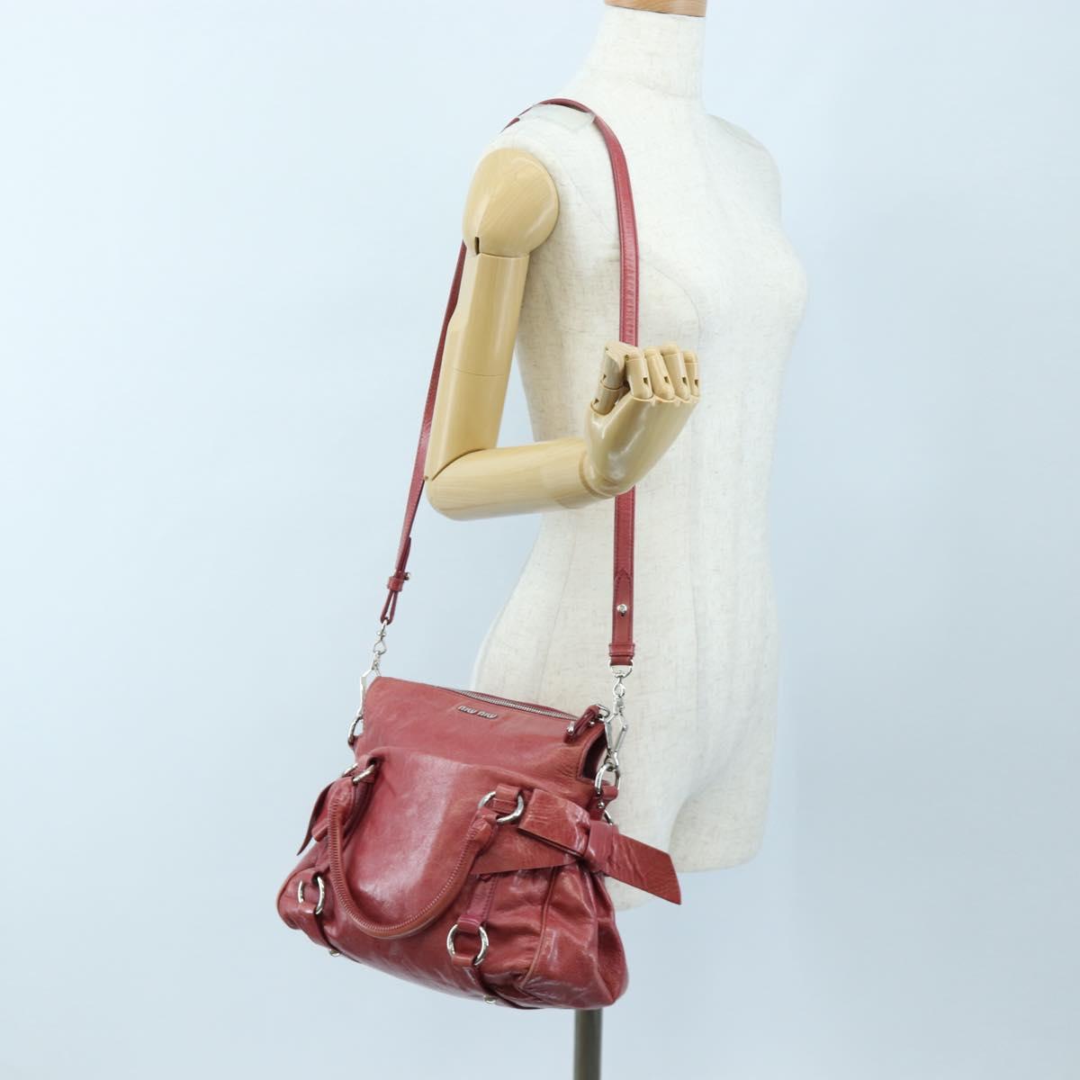 Miu Miu Side Ribbon Hand Bag Leather 2way Pink Silver RT0438 Auth am12761V