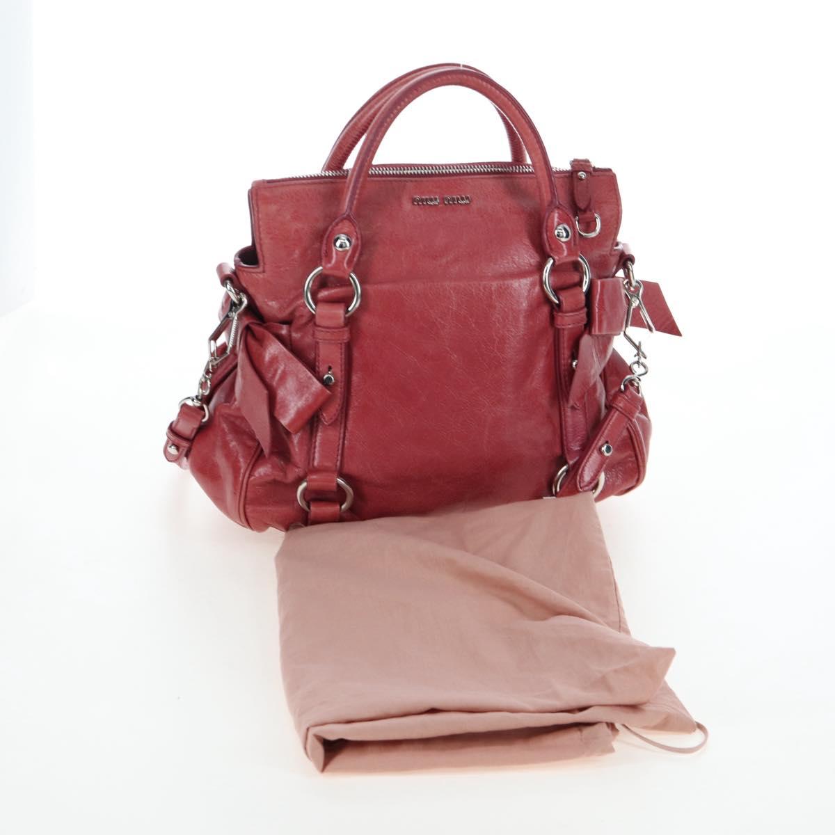 Miu Miu Side Ribbon Hand Bag Leather 2way Pink Silver RT0438 Auth am12761V