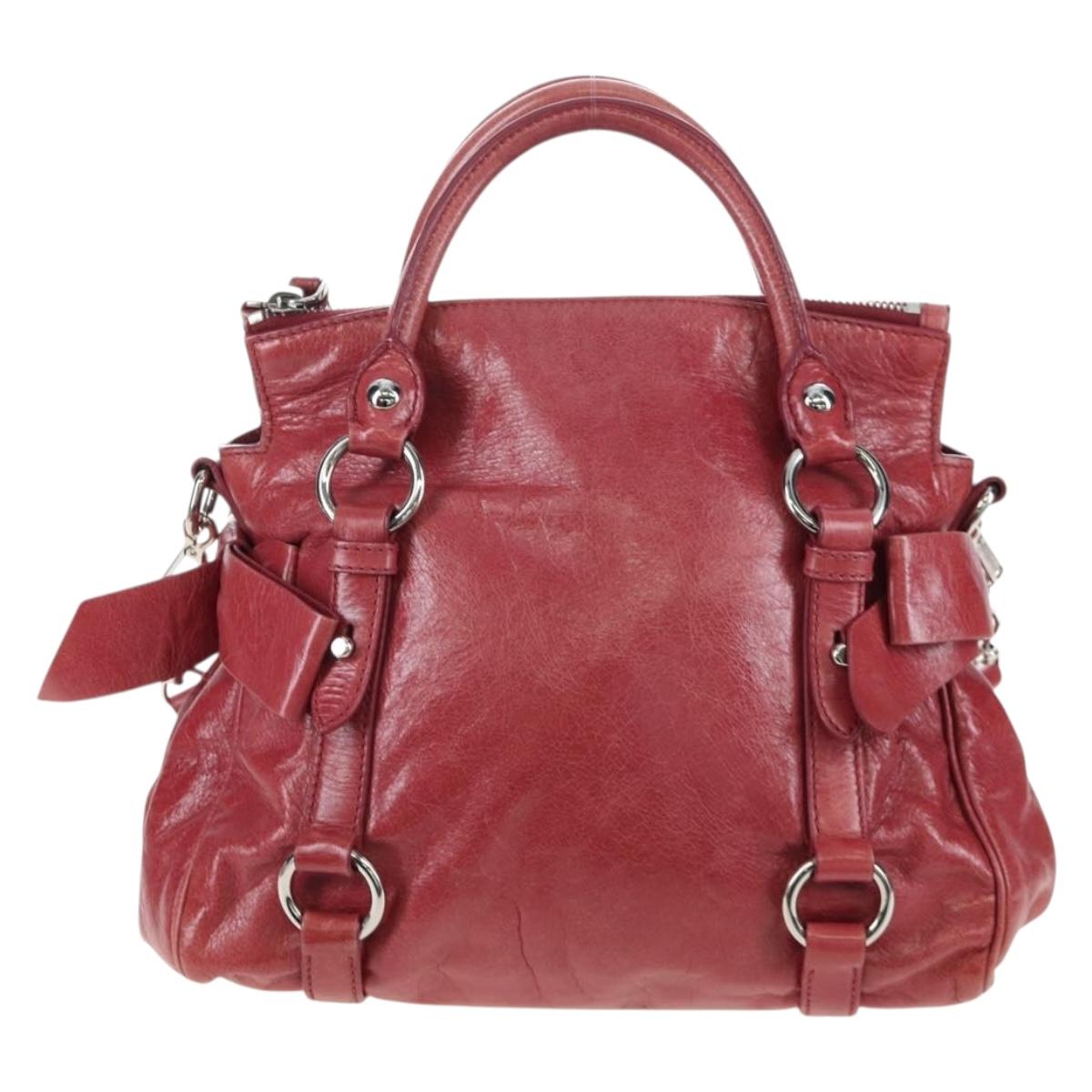 Miu Miu Side Ribbon Hand Bag Leather 2way Pink Silver RT0438 Auth am12761V