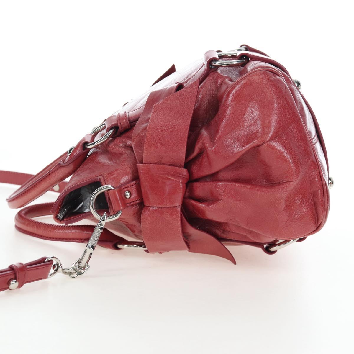 Miu Miu Side Ribbon Hand Bag Leather 2way Pink Silver RT0438 Auth am12761V