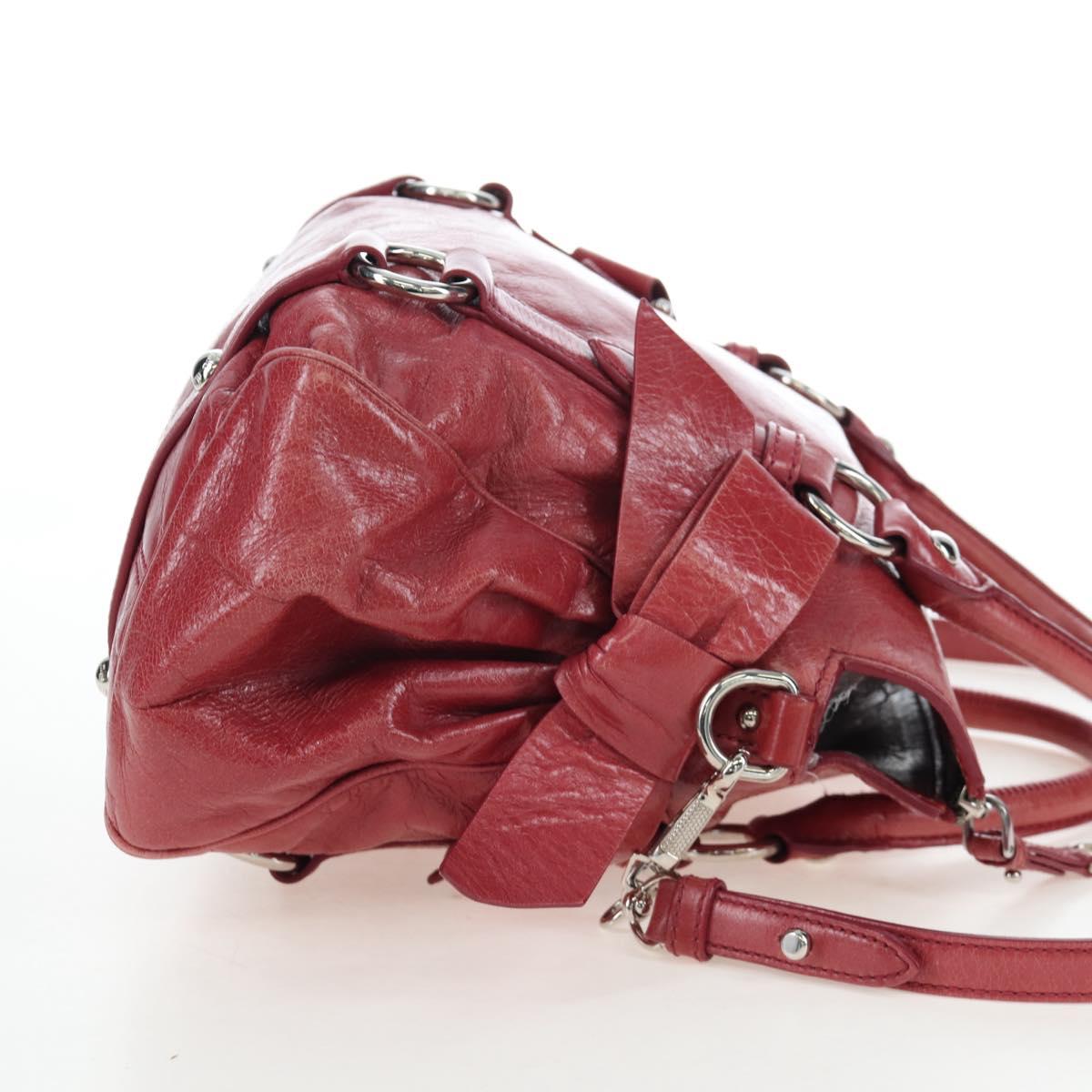 Miu Miu Side Ribbon Hand Bag Leather 2way Pink Silver RT0438 Auth am12761V