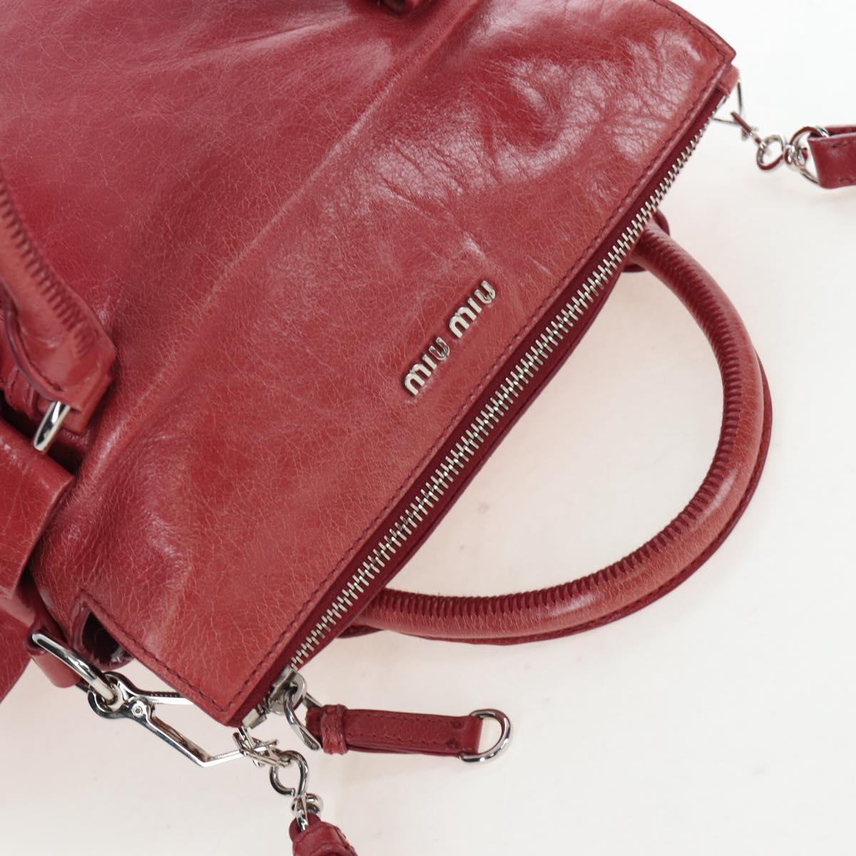 Miu Miu Side Ribbon Hand Bag Leather 2way Pink Silver RT0438 Auth am12761V