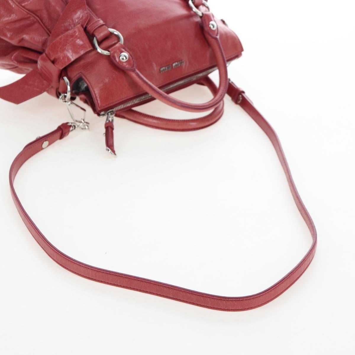 Miu Miu Side Ribbon Hand Bag Leather 2way Pink Silver RT0438 Auth am12761V