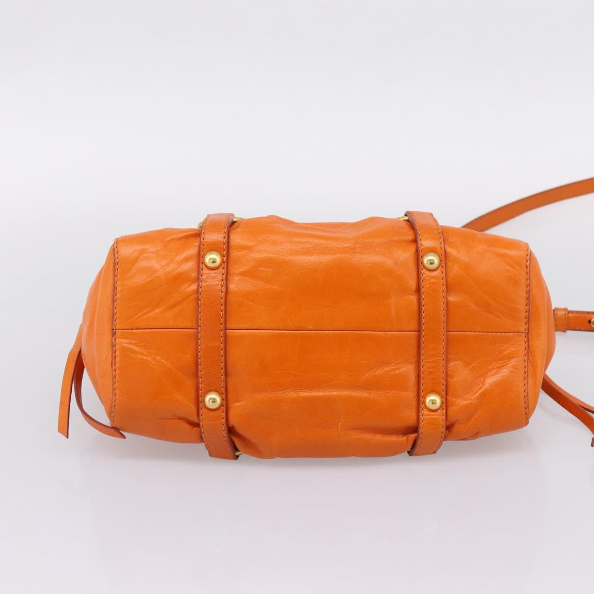 Miu Miu Side Ribbon Hand Bag Leather 2way Orange Gold Auth am12762V