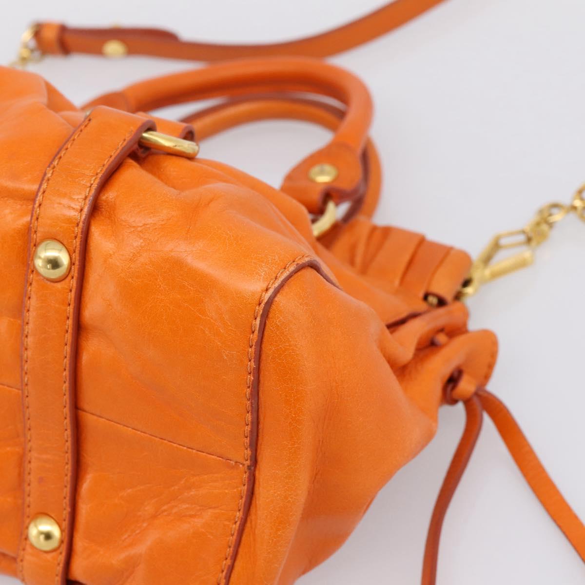 Miu Miu Side Ribbon Hand Bag Leather 2way Orange Gold Auth am12762V