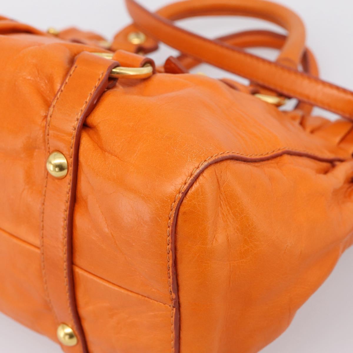 Miu Miu Side Ribbon Hand Bag Leather 2way Orange Gold Auth am12762V