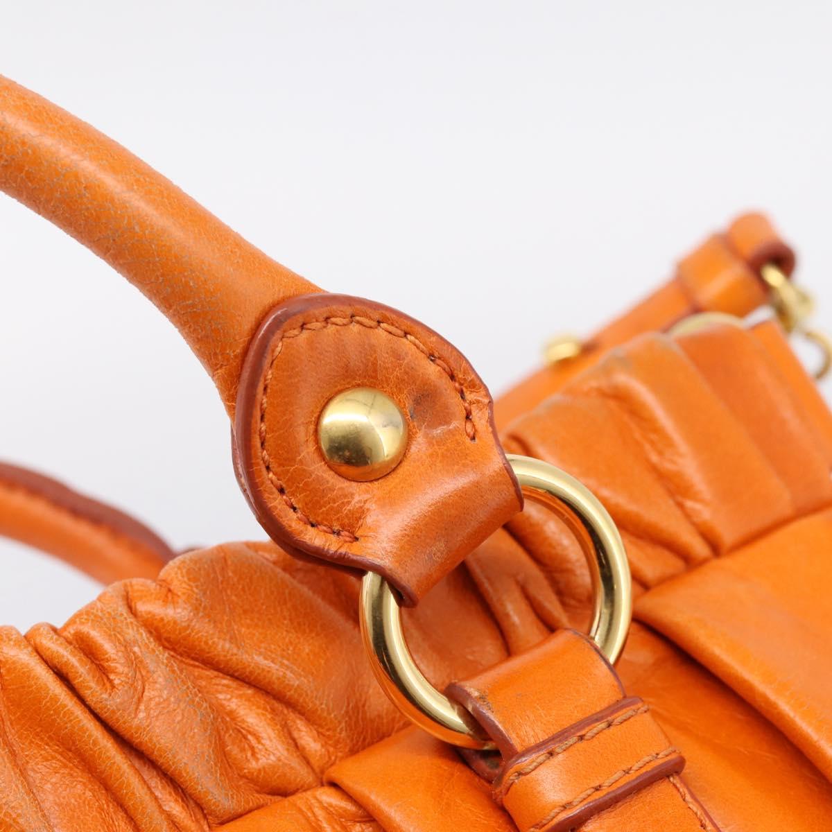 Miu Miu Side Ribbon Hand Bag Leather 2way Orange Gold Auth am12762V