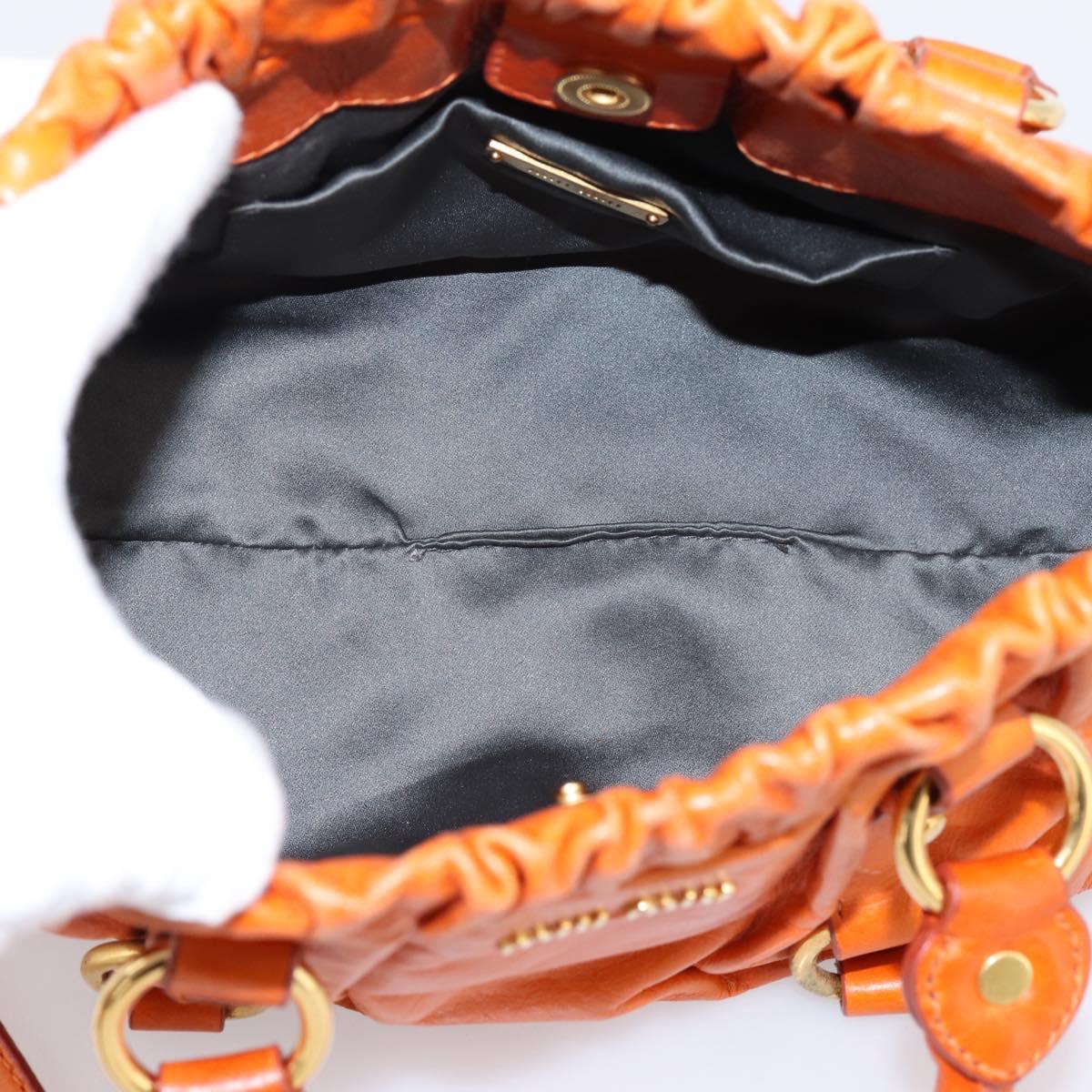 Miu Miu Side Ribbon Hand Bag Leather 2way Orange Gold Auth am12762V