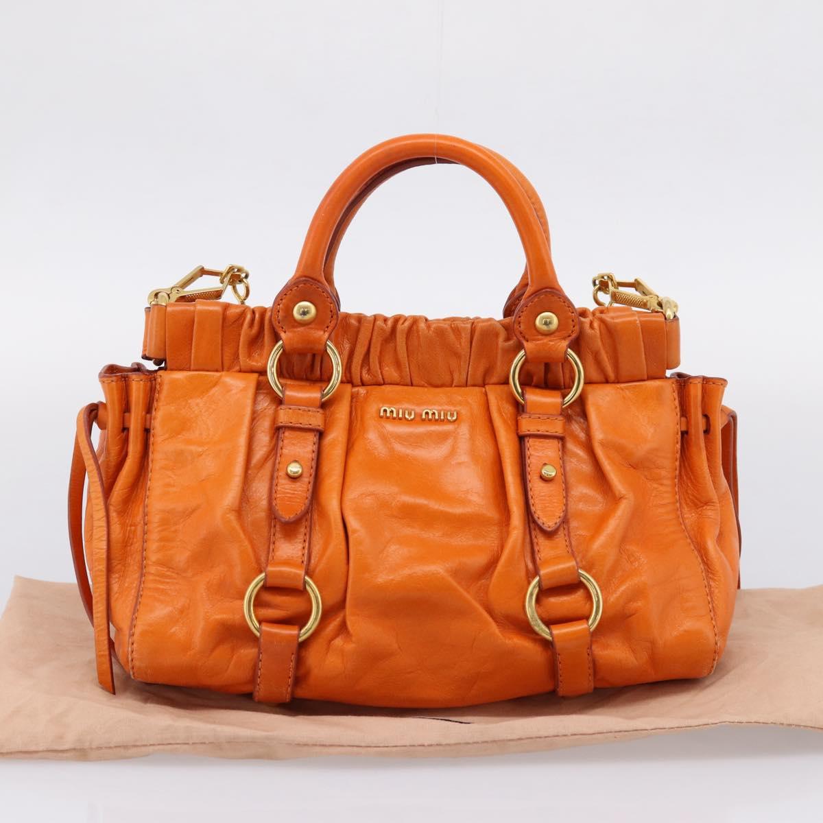 Miu Miu Side Ribbon Hand Bag Leather 2way Orange Gold Auth am12762V