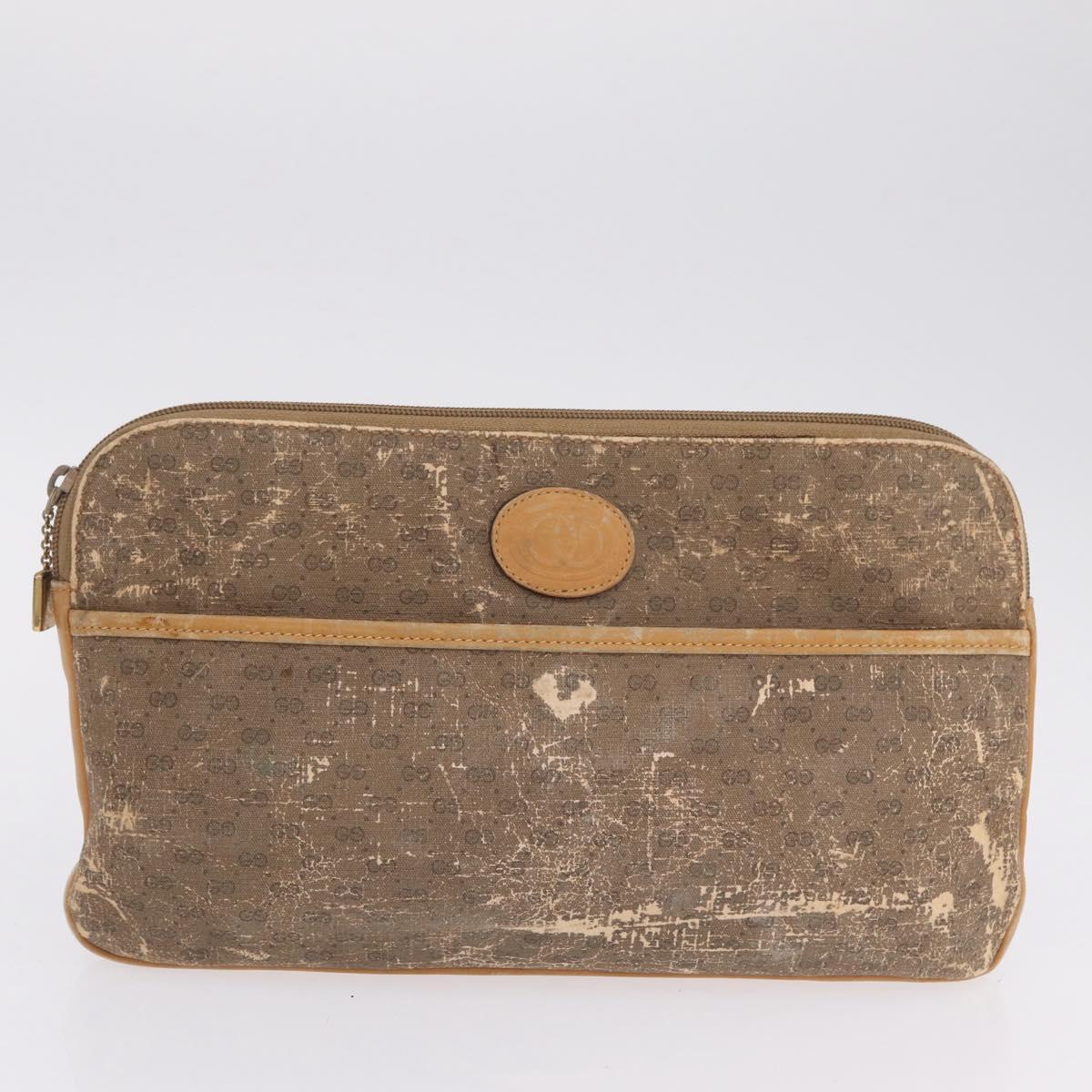 GUCCI Micro GG Clutch Bag Hand Bag Leather 3 Set Black Beige Auth am12787