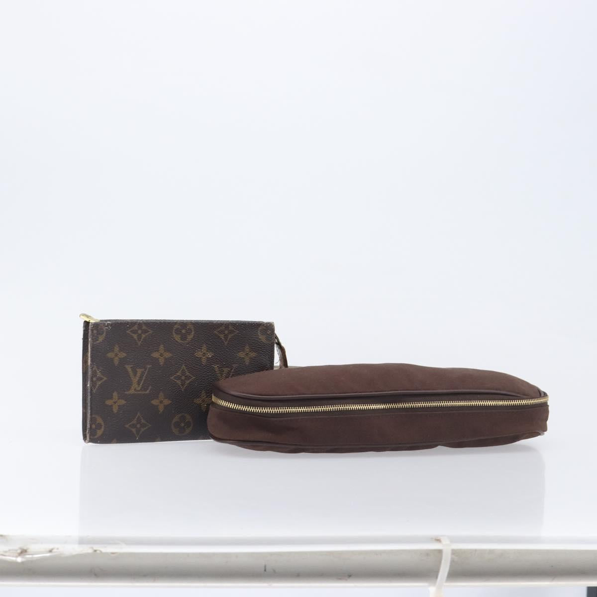 LOUIS VUITTON Monogram Pouch Canvas 2 Set Brown LV Auth am12797