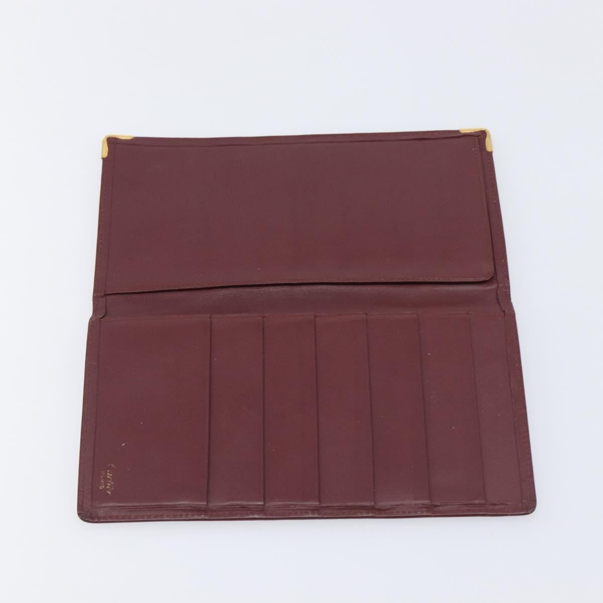 Cartier Must Line Wallet Leather 5 Set Bordeaux Gold Tone Auth am12798
