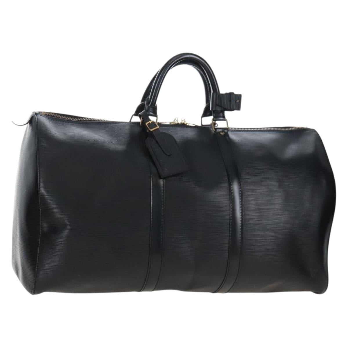 LOUIS VUITTON Epi Keepall 50 Boston Bag Noir M42962 LV Auth am12811V
